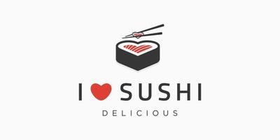 illustratie sushi liefde eetstokje keuken Japans eten zeevruchten restaurant vector logo ontwerp