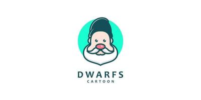 illustratie schattig dwergen mensen hoofd baard hoed cartoon vlak karakter grappig gelukkig vector logo ontwerp