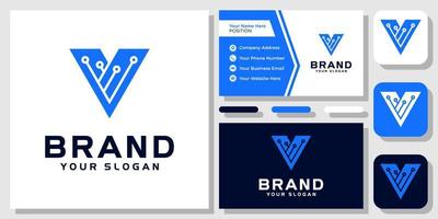 beginletter v technologie digitale verbinding printplaat modern logo-ontwerp met sjabloon voor visitekaartjes vector