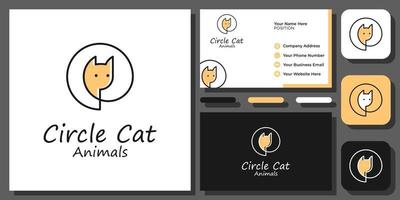 eenvoudig hoofd kat kitten dier schets minimaal silhouet huisdier vector logo ontwerp met visitekaartje