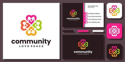 liefde gemeenschap hart unie familie mensen gezondheidszorg samen vector logo ontwerp met visitekaartje
