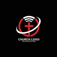 kruis logo ontwerp vector pictogram met wifi of online concept voor christelijke kerk