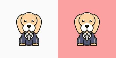 schattige hond illustratie dragen kleding pak dier grappig karakter cartoon huisdier vector logo ontwerp