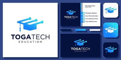 toga tech-logo. toga cap technologie logo. onderwijs digitaal. vector logo ontwerp met visitekaartje