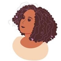 haarstylen. beauty fashion portret van jonge mooie vrouw met volume, krullend haar. vector voorraad illustratie. krullen. geïsoleerd op een witte achtergrond.