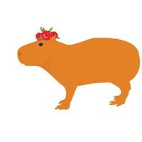 capibara vector stock illustratie. schattig knaagdier. een zoogdier met een krans van bloemen op zijn kop. geïsoleerd op een witte achtergrond.