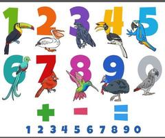 educatieve nummers set met cartoon vogels dier karakter vector