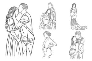set bundel lijntekeningen tekening eenvoudig moederschap paar pose liefde vader en moeder handgetekende vector