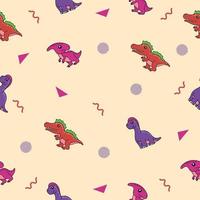 schattig veel kleurrijke dinosaurus dierlijke naadloze patroon kleurrijke object behang met design lichte crème. vector