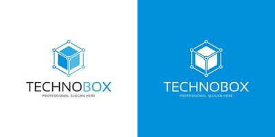 modern hexagon box kubus tech technologie logo met verbindende stippen vector