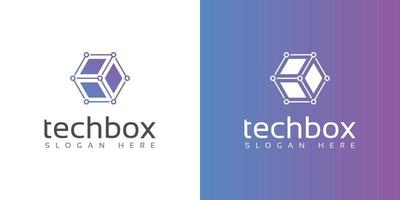 modern hexagon box kubus tech technologie logo met verbindende stippen vector