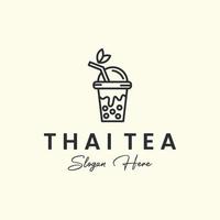 Thaise thee met lijn kunst stijl logo pictogram sjabloonontwerp. bel, boba, melk, ijs, vectorillustratie vector