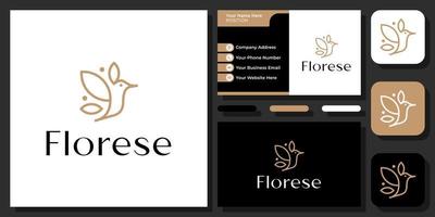 vogel blad goud vleugel gouden dier luxe natuur elegant vector logo ontwerp met visitekaartje