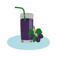 een koud glas bramensap met een groen rietje. de zomerbraam. vector