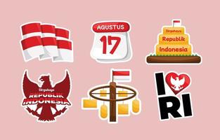 set feestelijke indonesië onafhankelijkheidsdag stickers vector