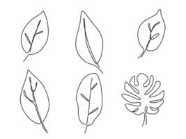 set van één regel doorlopende tekening tropisch blad. zomer botanisch blad vector