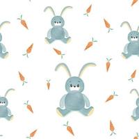 cartoon schattige baby aquarel konijn patroon met wortelen vector