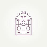 wijnglas en fles met strand uitzicht badge logo sjabloon vector illustratie ontwerp. minimalistische wijnkaart, restaurant, wijnmakerij embleem logo concept
