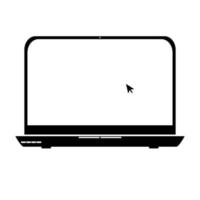 laptop met aanwijzercursorpictogram. notebookschermsjabloon en klikken met de muis op een witte achtergrond. vector