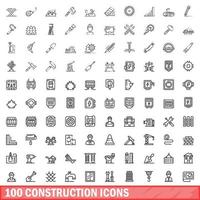 100 bouw iconen set, Kaderstijl vector