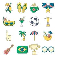 Brazilië reizen iconen set, cartoon stijl vector