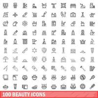 100 schoonheid iconen set, Kaderstijl vector