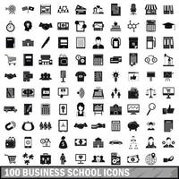 100 business school iconen set, eenvoudige stijl vector