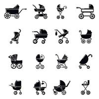 kinderwagen iconen set, eenvoudige stijl vector