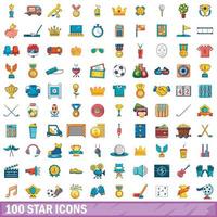 100 sterren iconen set, cartoon stijl vector