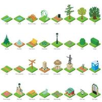 park natuurelementen iconen set, isometrische stijl vector