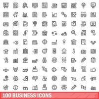 100 zakelijke iconen set, Kaderstijl vector