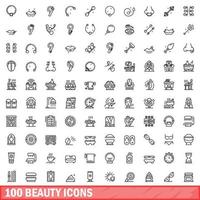 100 schoonheid iconen set, Kaderstijl vector