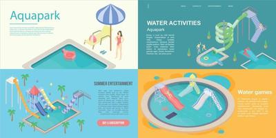 aquapark banner set, isometrische stijl vector