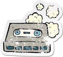 retro noodlijdende sticker van een cartoon cassettebandje vector