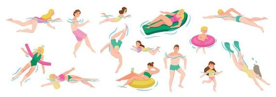 zwemmen badmode mensen icon set vector