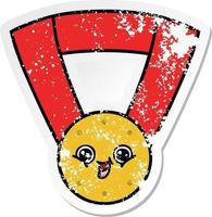 verontruste sticker van een leuke cartoon gouden medaille