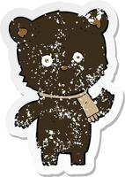 retro verontruste sticker van een cartoon die met zwarte beer zwaait vector