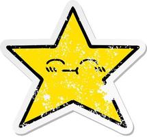 verontruste sticker van een schattige cartoon gouden ster vector