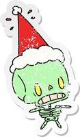 kerst verontruste sticker cartoon van kawaii skelet vector