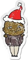 verontruste sticker cartoon van een enge man met een kerstmuts vector