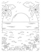 prachtig natuurlijk landschap met strand. kleurboekpagina voor kinderen. cartoon-stijl. vectorillustratie geïsoleerd op een witte achtergrond. vector
