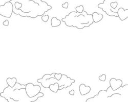 scène met wolken en harten. kleurboekpagina voor kinderen. Valentijnsdag. stripfiguur in stijl. vectorillustratie geïsoleerd op een witte achtergrond. vector