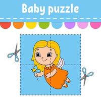 baby puzzel. eenvoudig niveau. flitskaarten. knippen en spelen. werkblad kleuractiviteit. spel voor kinderen. stripfiguur. vector