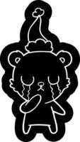 huilende ijsbeer cartoon icoon van een dragende kerstmuts vector