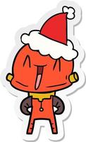 sticker cartoon van een robot met een kerstmuts vector