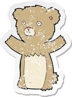 retro noodlijdende sticker van een cartoon teddybeer vector