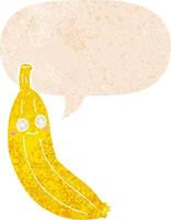 cartoon banaan en tekstballon in retro getextureerde stijl vector