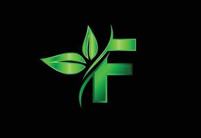 aanvankelijk f-monogramalfabet met twee bladeren. groen milieuvriendelijk logo concept. logo voor ecologische vector