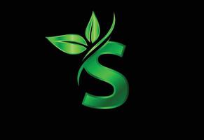aanvankelijk s-monogramalfabet met twee bladeren. groen milieuvriendelijk logo concept. logo voor ecologische