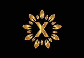 eerste x monogram letter alfabet met gouden blad krans. bloem logo ontwerpconcept vector